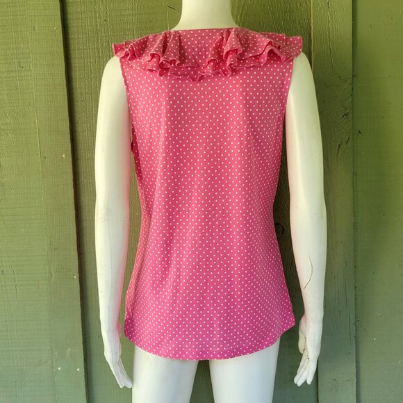 LAUREN Ralph Lauren Pink Polka Dot Ruffle Neckline Top Medium M - Picture 3 of 4